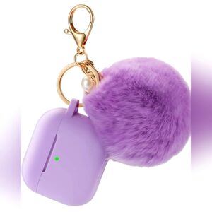 Purple AirPods Case with Fluffy Pom Pom NEW
